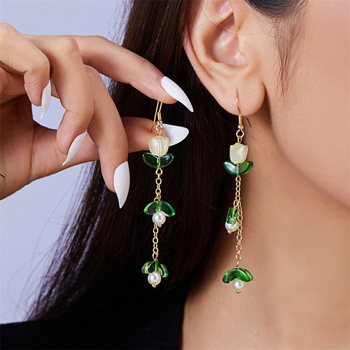 Cross-border best-selling tulip earrings, fresh and stylish tulip tassel earrings for women, long flower earrings