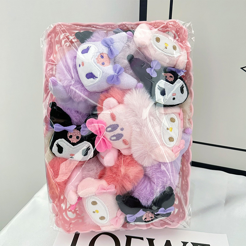 Korean Cartoon Plush Doll Melody Pijin Lingna Beier Hairpin Girl Tied Head Kuromi Doll Hairpiece