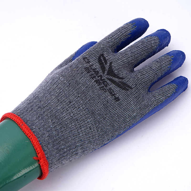 棉線乳膠皺紋手套加厚浸膠勞保手套防護手套批發棉線皺紋勞保手套