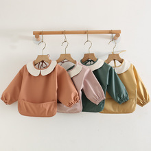 韩国宝宝吃饭罩衣长袖pu反穿衣防水围兜儿童长袖儿童防脏反穿衣