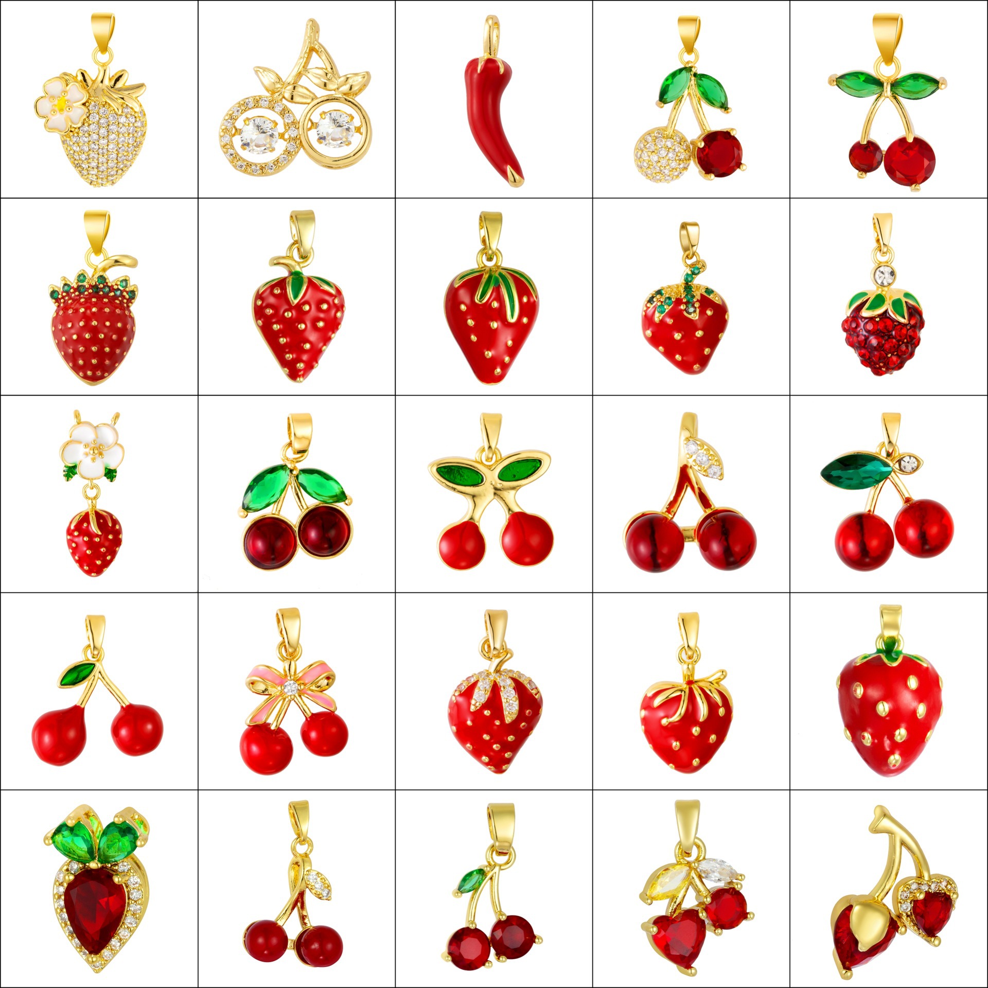 New Niche Unique Creative Oil Drop Chili Strawberry Cherry Fruit Pendant Fashion Simple Versatile Pendant Single Pendant