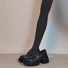 羊皮版~软皮厚底松糕一脚蹬乐福鞋女复古英伦黑色百搭小皮鞋单鞋