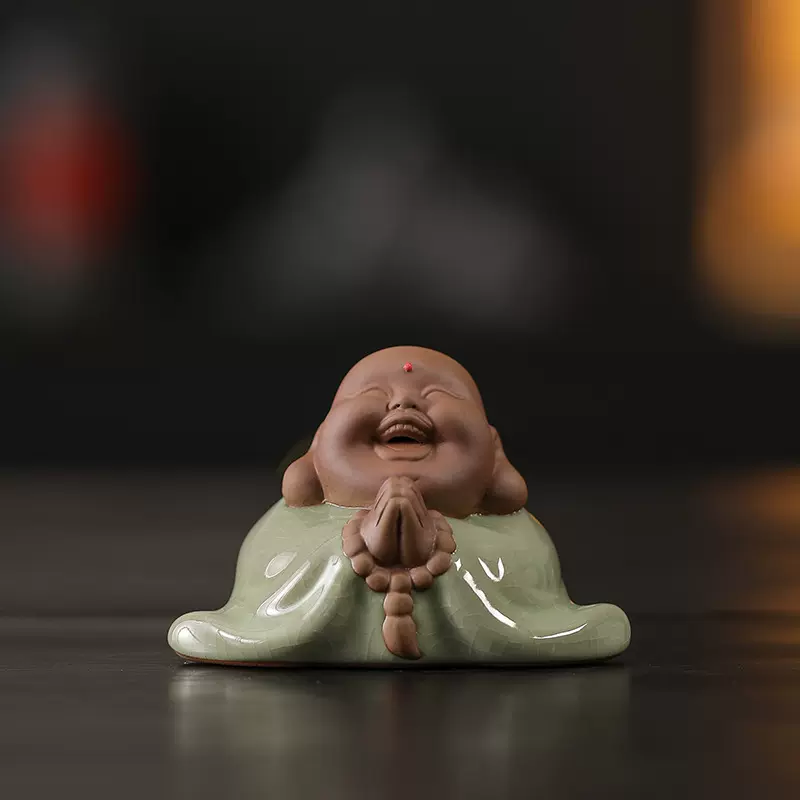 茶宠茶具茶道摆件茶盘配件弥勒佛车载摆件小和尚弥勒小佛紫砂摆件