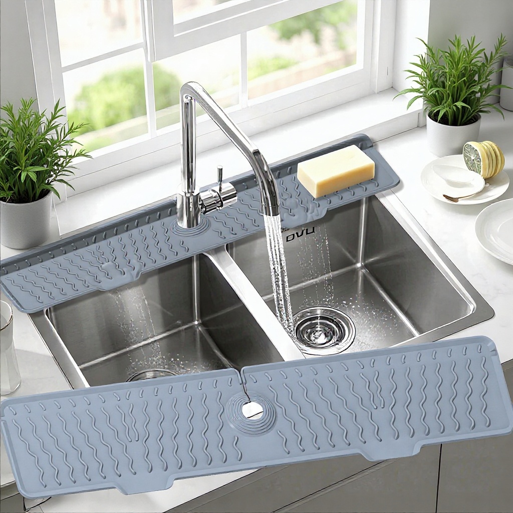 Cross-Border Hot-Selling Wave-Shaped Faucet Drain Mat for Sink, 5-Degree Slope Drainage, Anti-Slip, Anti-Splash, Kitchen and Bathroom Sink
