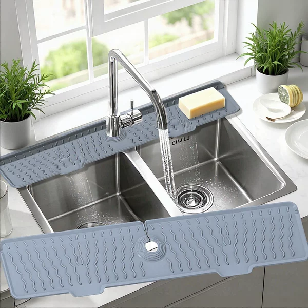 Cross-Border Hot-Selling Wave-Shaped Faucet Drain Mat for Sink, 5-Degree Slope Drainage, Anti-Slip, Anti-Splash, Kitchen and Bathroom Sink