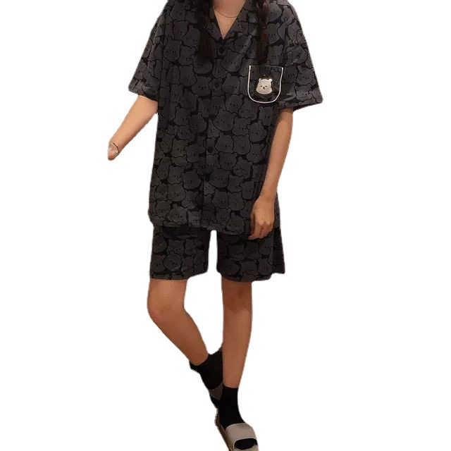 Pijamas de dibujos animados japoneses de verano para mujer oso dulce lindo pantalones cortos de manga corta de dos piezas para el hogar entrega de una pieza para mujer