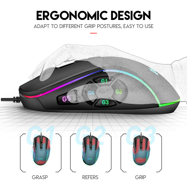 X9 10 key RGB macro definition chicken eating game mouse, 6-speed DPI ergonomic high aesthetics mouse_voghion.com