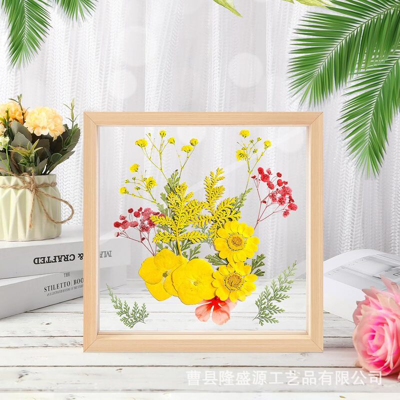 Wooden Floating Square Double-sided Acrylic Photo Frame Table Desktop Wall Decoration Gift Dried Flower Display Frame