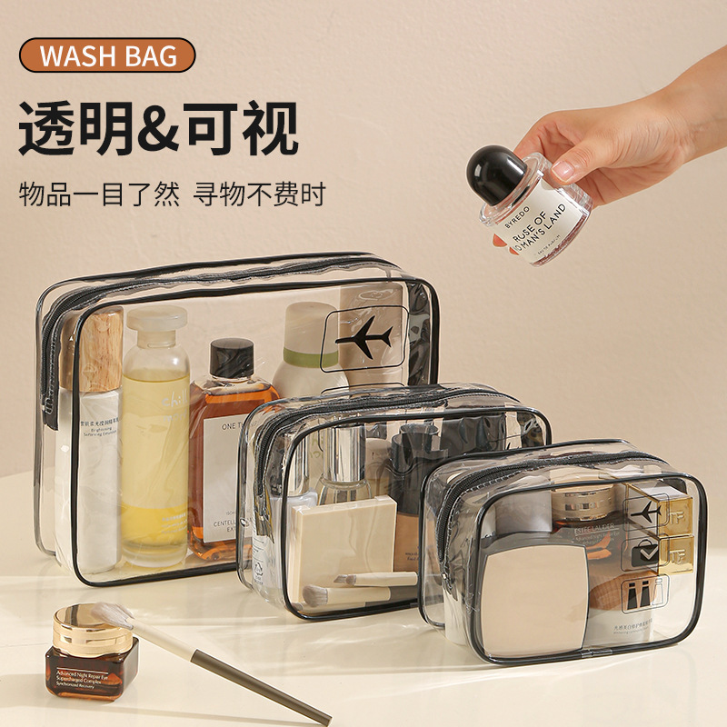 Bolsa de maquillaje de PVC de gran capacidad bolsa de lavado de viaje portátil de cuidado de la piel almacenamiento de cremallera de maquillaje impresión LOGO