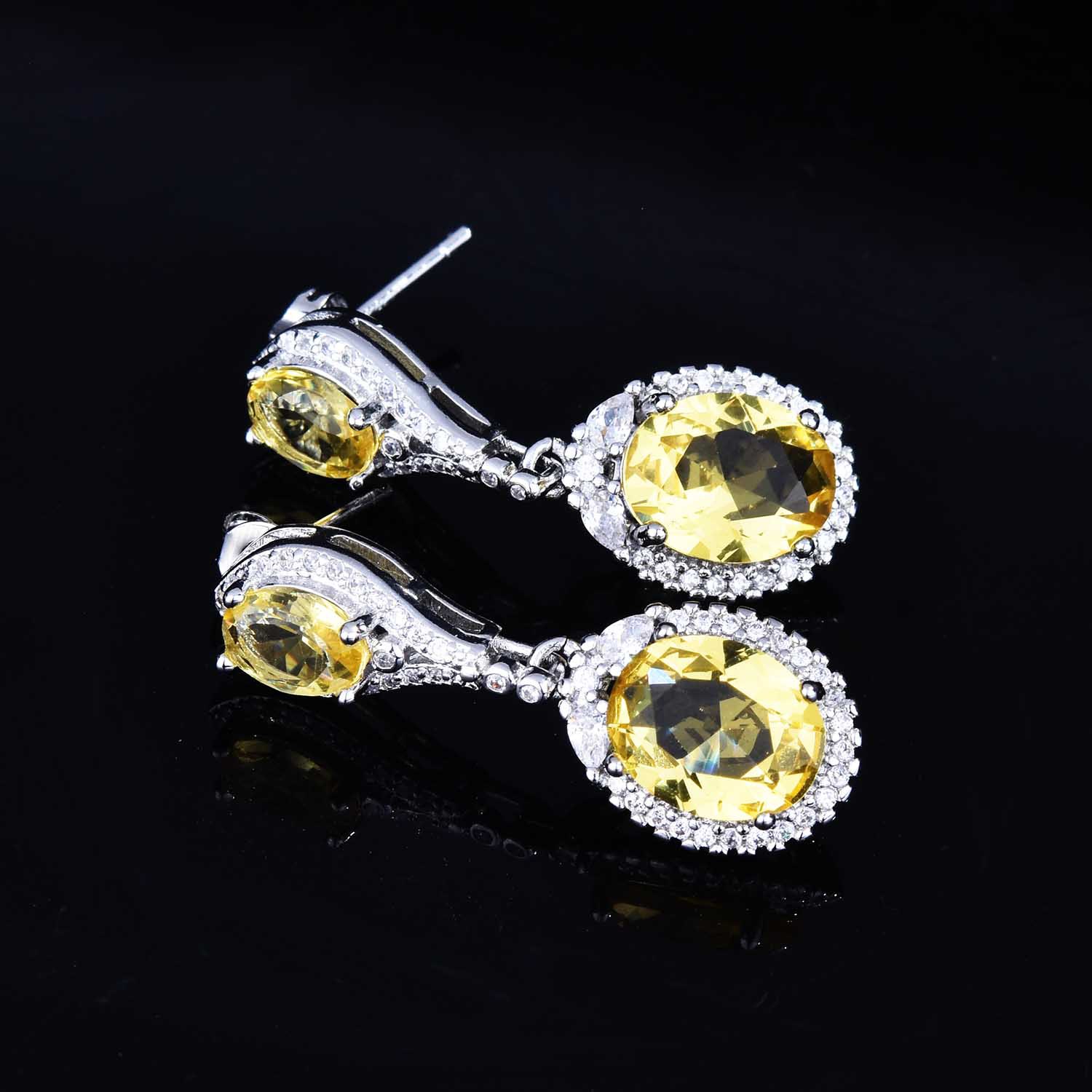 Pigeon Egg Golden Diamond Color Pendant Long Earrings Open Ring Female Wholesale display picture 9