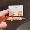 Retro silver needle, advanced design earrings from pearl, silver 925 sample, french style, trend of season, flowered