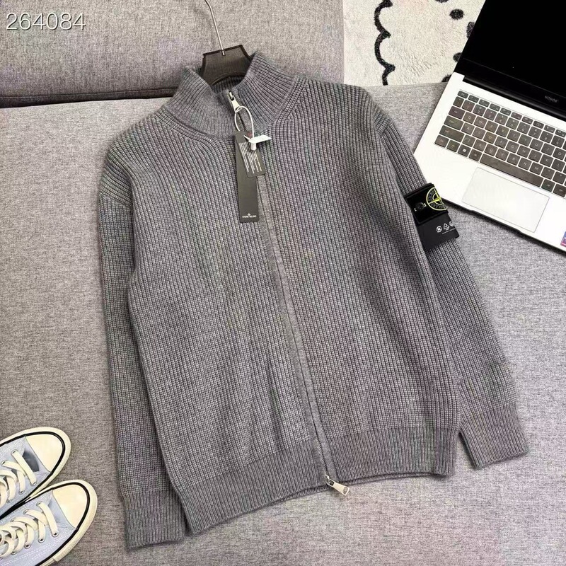 Cross-border STONESLAND Stone Island zip-front stand-up collar sweater, versatile and simple, unisex style knitwear Cross-border STONESLAND Stone Island zip-front stand-up collar sweater, versatile and simple, unisex style knitwear