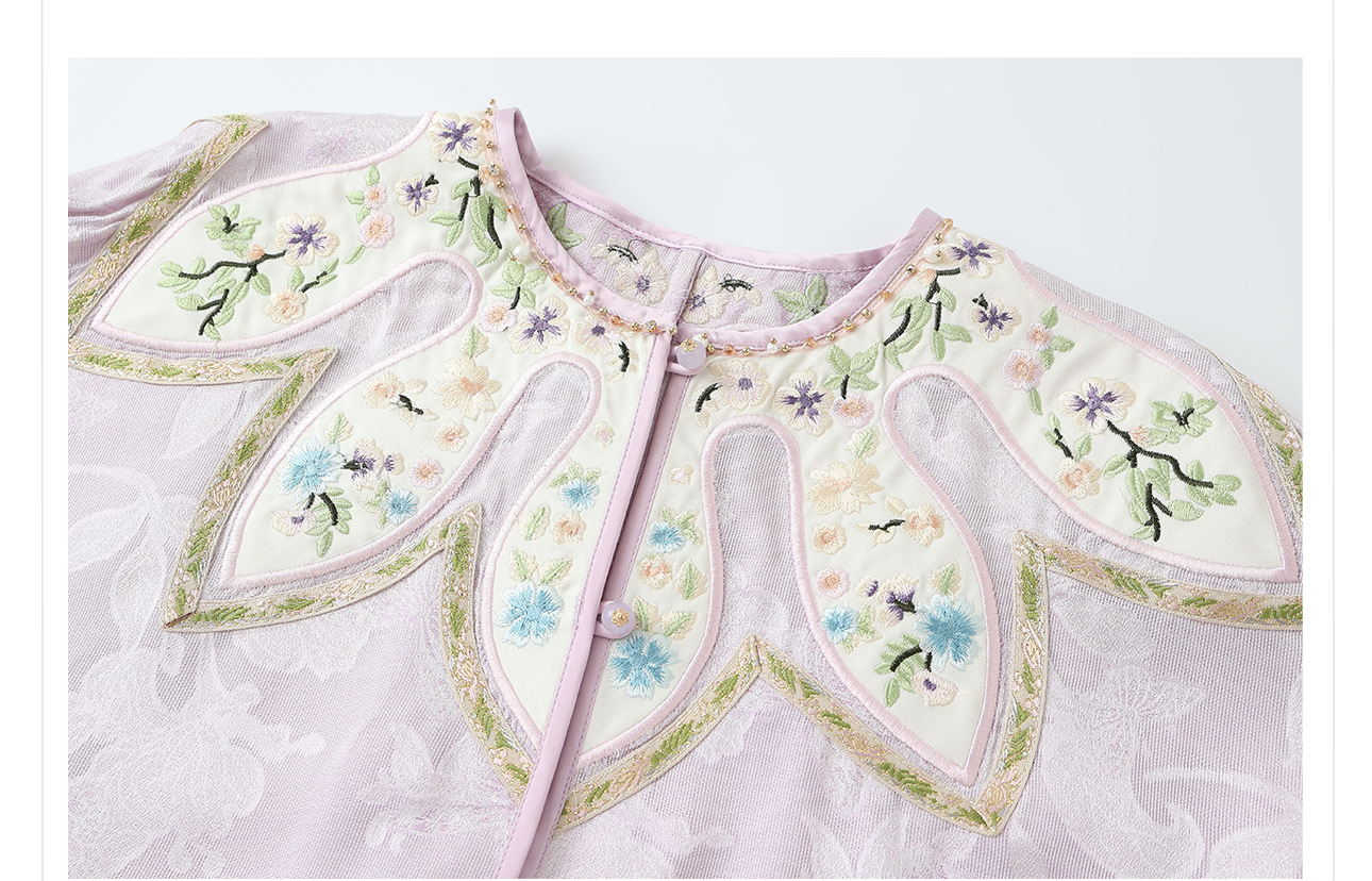 Áo sơ mi nữ thêu hoa kiểu Trung Hoa mới, phong cách cổ điển, nút áo jacquard sang trọng — màu tím nhạt chi tiết 20