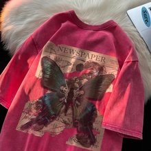 美式复古2025新款休闲水洗做旧紫色t恤短袖男潮牌潮流重磅半袖夏