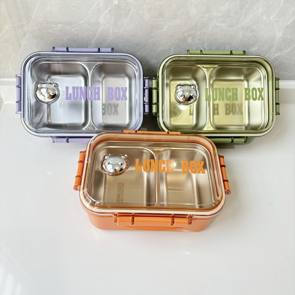 Leichte, luxuriöse Lunchbox aus Edelstahl 304 mit zwei Fächern, isolierte Lunchbox für Studenten und Büroangestellte in Lebensmittelqualität_voghion.com