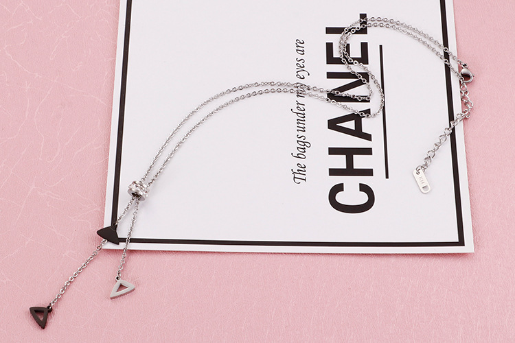 Korean geometric triangle long tassel necklace earrings ladies stainless steel jewelry set wholesale