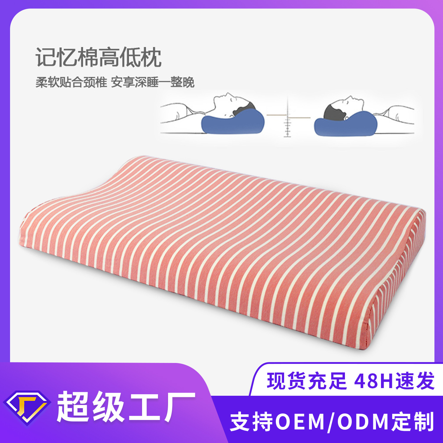 almohada de algodón de memoria personalizada transfronteriza almohada de ondas altas y bajas almohada de rebote lento almohada de sueño almohada de protección del cuello almohada de columna cervical personalizada
