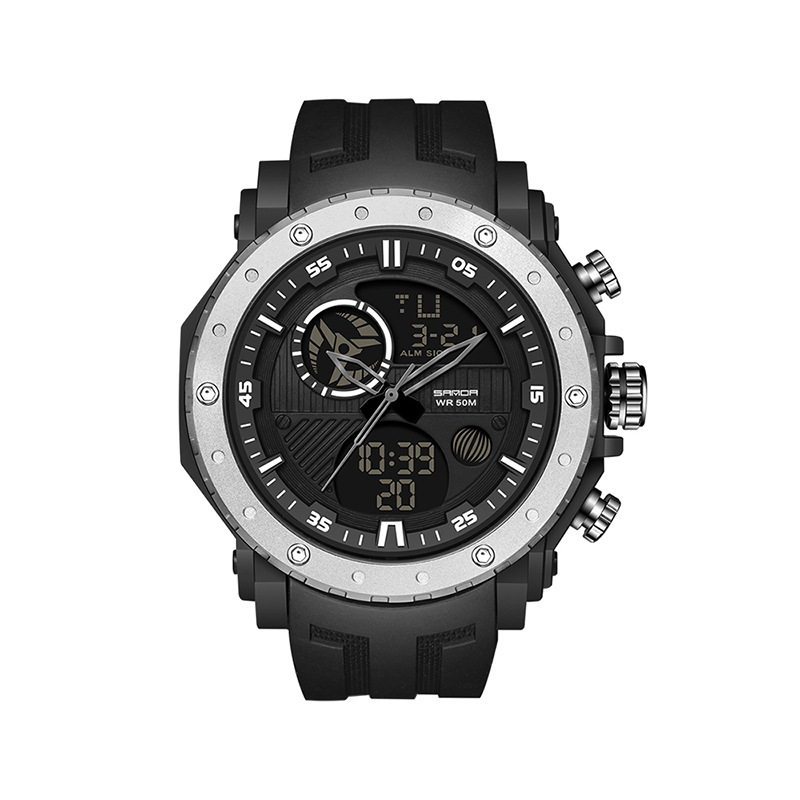 Sanda 6012 reloj de moda multifuncional doble pantalla luminosa reloj electrónico impermeable al aire libre montañismo hombres