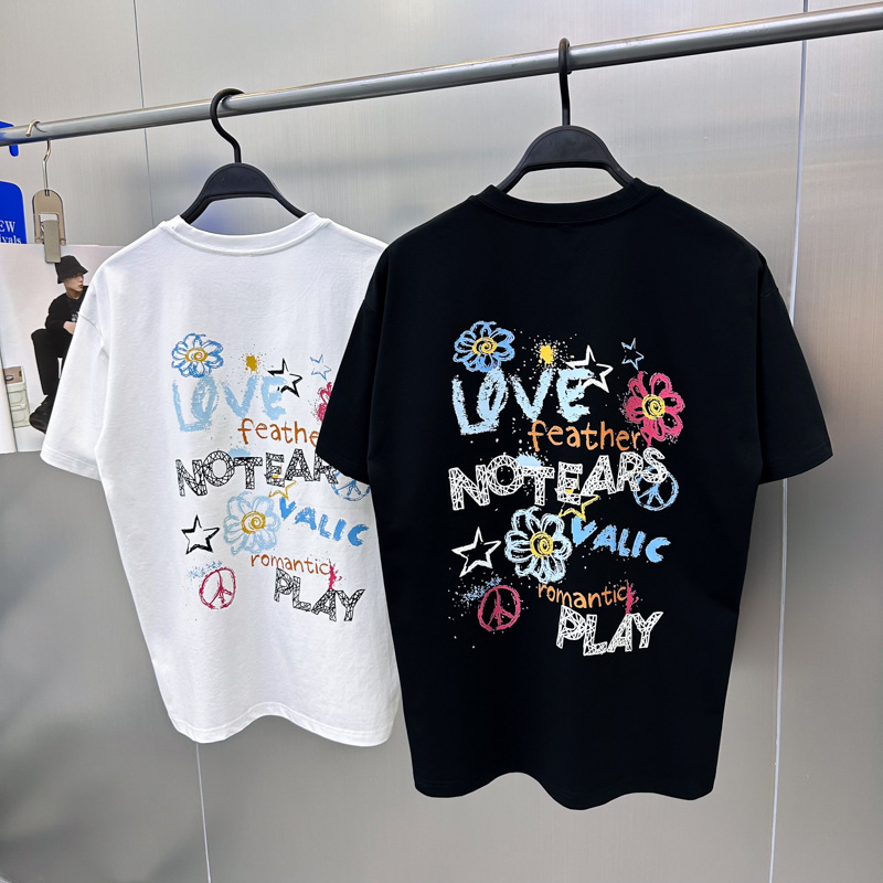 Solo Cool Sense Men's Summer Short-sleeved Loose Color Flower Street Trendy Short-sleeved Pullover Couple T-shirt DT8203