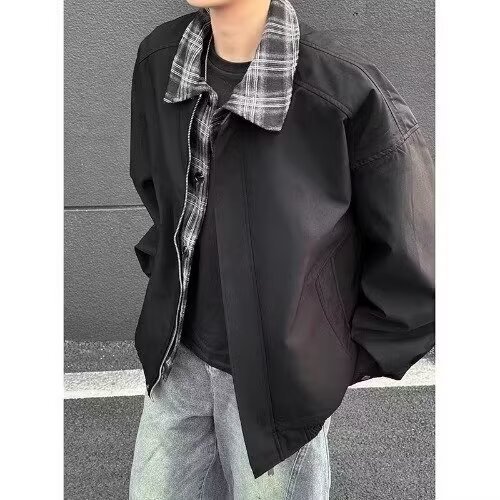 厂家直销外套男春秋季2025年休闲新款假两件夹克翻领棒球服潮
