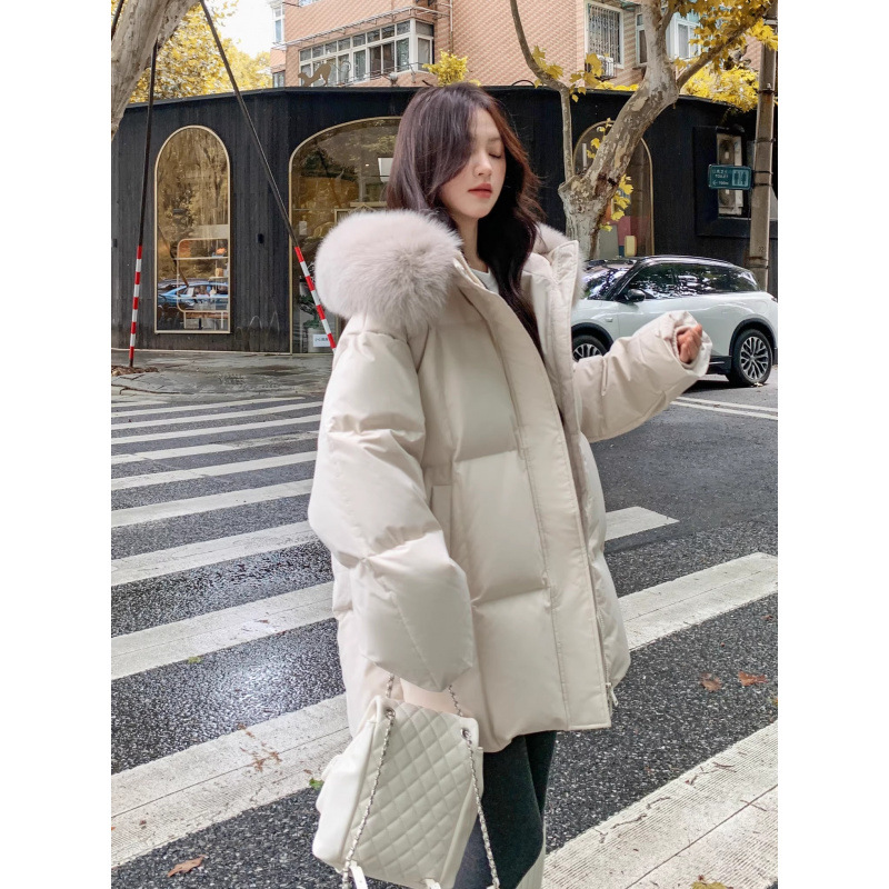 羽绒棉服韩版女中长款大毛领学院淑女新款冬季加厚宽松外套冬棉衣