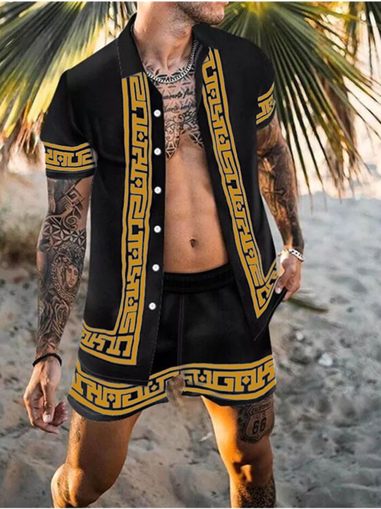 Verano 2022 Amazon AliExpress transfronteriza europea y americana de los hombres camisa casual suelta pantalones cortos de manga corta traje de playa
