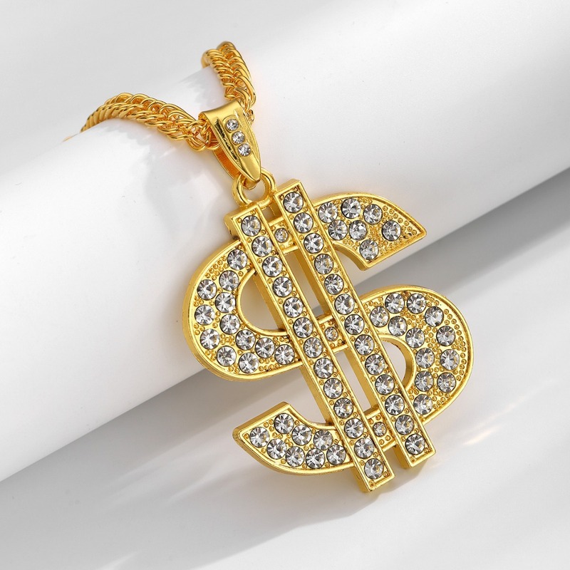 欧米のヒップホップのドル記号のペンダントのネックレスの個性はダイヤモンドを入れて誇張して覇気のドルの合金の潮の男性の潮の人の装飾品を入れます。|undefined
