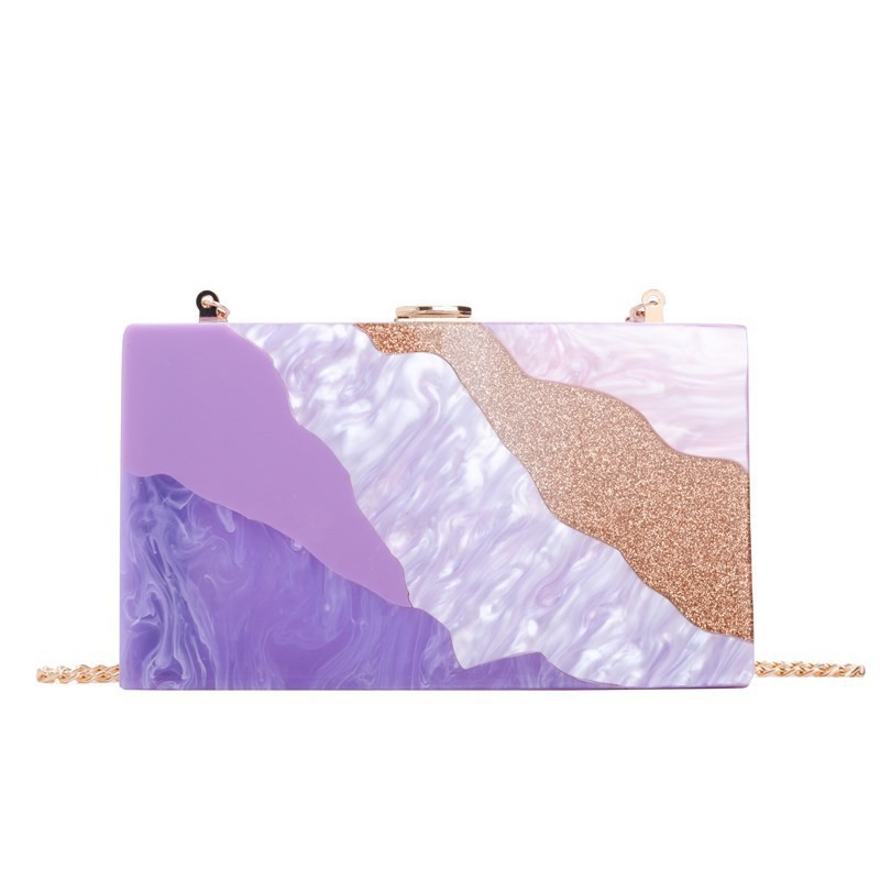 Nuevo comercio exterior transfronterizo damas bolsas de cena de empalme de color un hombro diagonal bolsas acrílicas bolsas de mano de boda