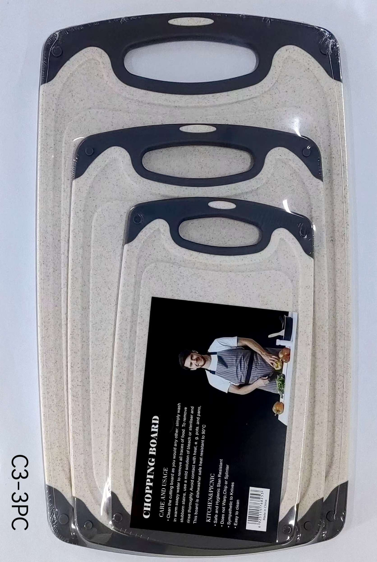 Nueva tabla de cortar de paja de trigo en stock, tabla de cortar de plástico, tabla de cortar de frutas simple para cocina, tabla de cortar pequeña estilo japonés y coreano, juego de tres piezas al por mayor