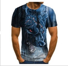 EBAY速卖通跨境货源 动物狼3D数码印花潮男式短袖T恤大码