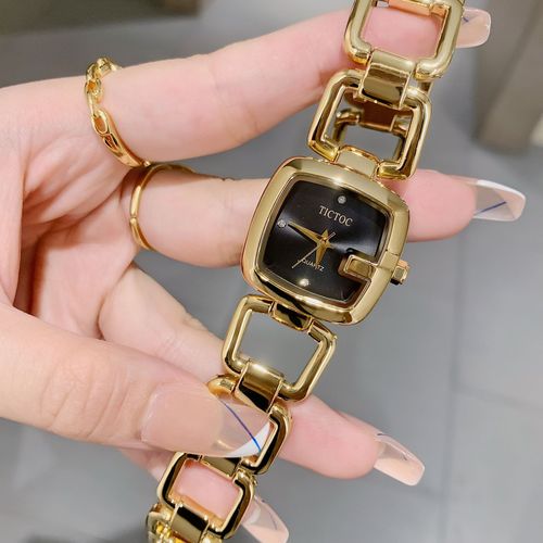 TICTOC watch women's new fashion niche steel band watch temperament waterproof square plate retro quartz women's watch