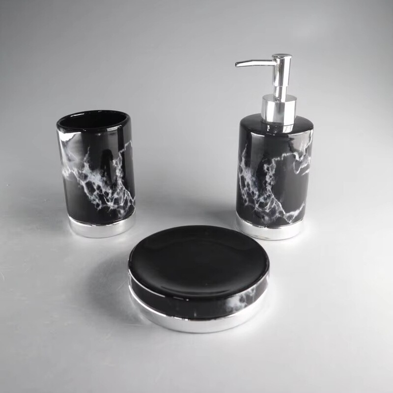 Hengfei Ceramic Stoneware Dolomite Bathroom Accessories Set 3-Piece Black Marble Design Soap Dispenser, Hengfei Ceramic Stoneware Dolomite Bathroom Accessories Set 3-Piece Black Marble Design Soap Dispenser,