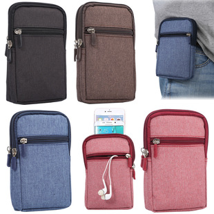 Universal 7-inch waterproof canvas zipper bag mobile phone case for Apple Samsung Huawei mobile phone multi-function waist hanging bag