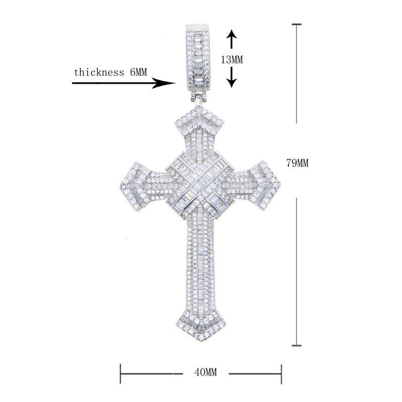 Copper Pendant Material Hip-Hop Cross Copper Inlay Zircon Men's Pendant Necklace