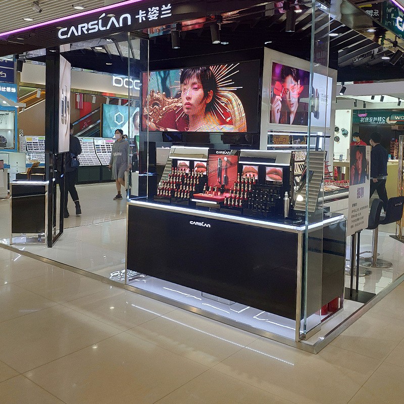 商场经典化妆品展柜前台中岛柜 烤漆直角双面香水彩妆柜台展示架