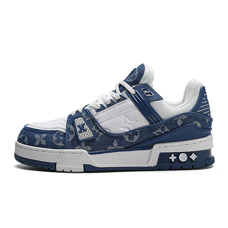 Lujia Trainer White Cement Denim Blue Casual Sports Chunky Sneakers for Couples, Unisex Style