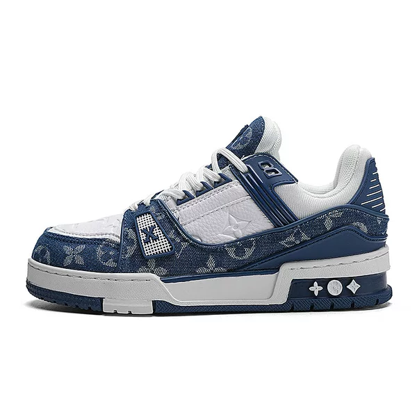 Lujia Trainer White Cement Denim Blue Casual Sports Chunky Sneakers for Couples, Unisex Style