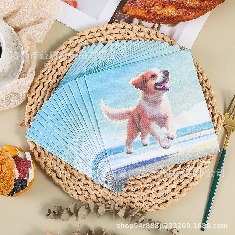 Printed Napkin Cute Dog Amazon New Party Restaurant Decoration Disposable Animal Tissue Wholesale