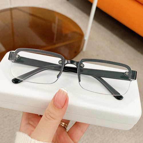 Half-rim hole-drilled crystal reading glasses, tea-white crystal reading glasses wholesale