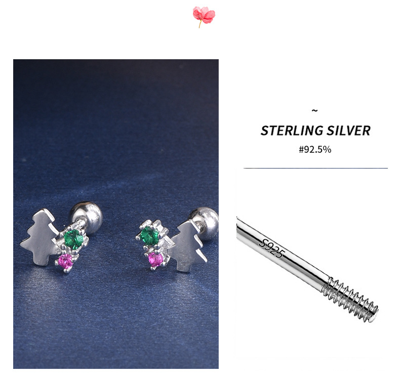 Fashion Christmas Tree Sterling Silver Plating Zircon Ear Studs 1 Pair