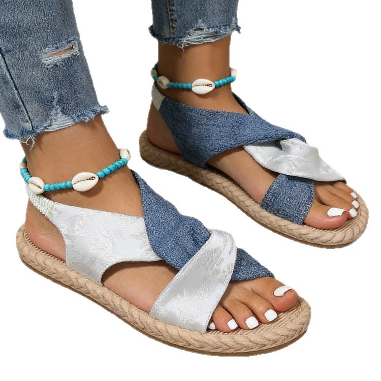 Sandalias Planas Cruzadas de Yute Talla Grande Lino y Caucho Antiolor para Verano image 6