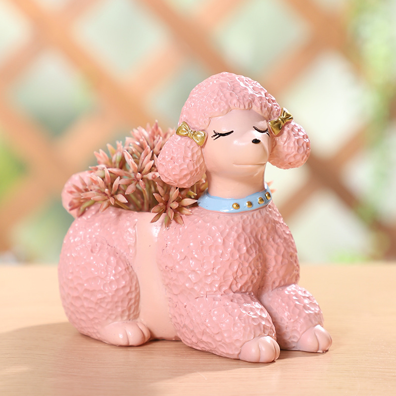 Chậu Cây Resin Chậu cây hình chó Poodle resin, chậu mọng nước mini, trang trí bàn, cửa sổ và sân vườn (RG-78)