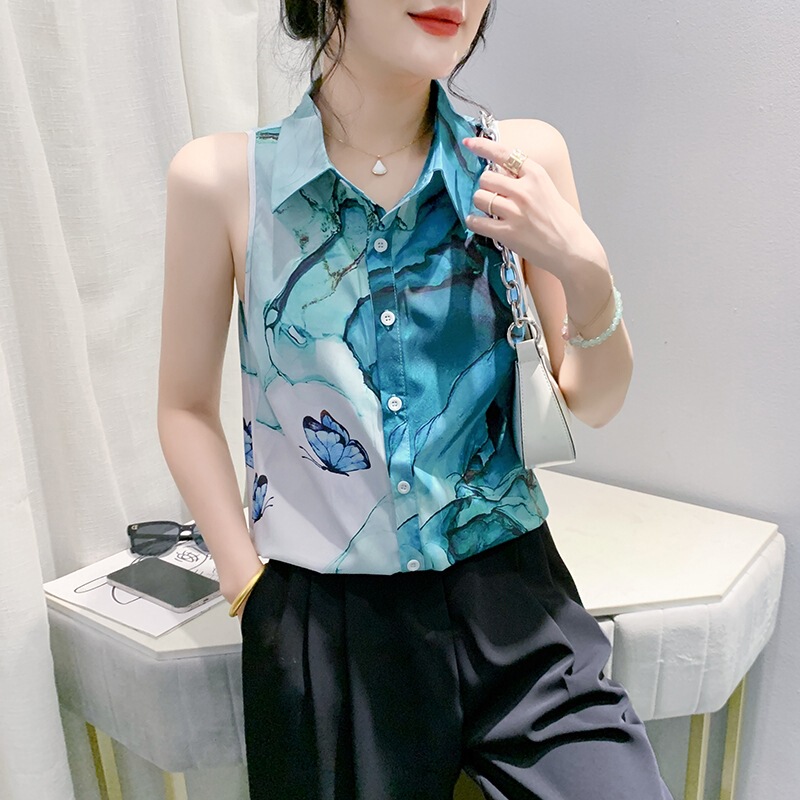 Southeast Asia 2025 Summer New Fashion Printed Sleeveless Shirt Versatile Slim Fit Stylish Top Base Shirt for Women