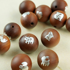 Taoist bracelet disciple bead accessories date wood inlaid with silver twelve zodiac loose beads with bead inlaid bracelet jewelry accessories batch