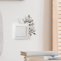 New Style fun-kg39 Black and White Sketch Rose Switch Sticker for Living Room and Bedroom Home Decor Wall Decal