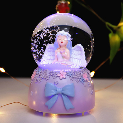 儿童小女孩生日礼物公主天使女孩水晶球音乐盒旋转八音盒女生摆件