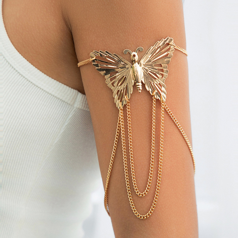 European and American cross-border jewelry fashion metal style tassel chain punk arm chain exaggerated Women's Open butterfly arm bracelet