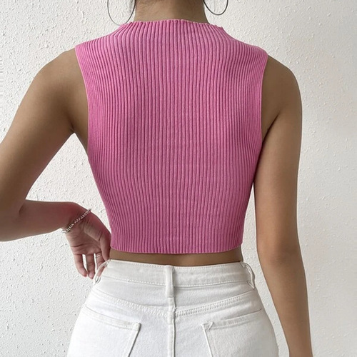 European and American Amazon 2024 new top sexy hottie hollow strap solid color short slim knitted vest for women