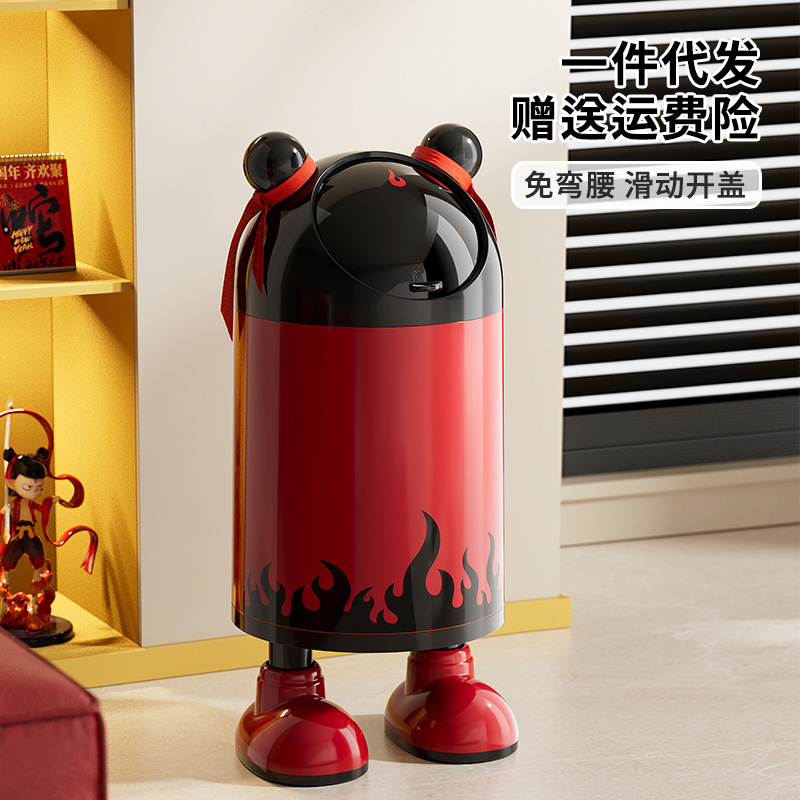 Nezha Large Capacity Trash Can for Living Room and Kitchen, Household Paper Bin with Sealed Sliding Lid, Double-Layer, No Need to Bend over to Use Nezha Large Capacity Trash Can for Living Room and Kitchen, Household Paper Bin with Sealed Sliding Lid, Double-Layer, No Need to Bend over to Use