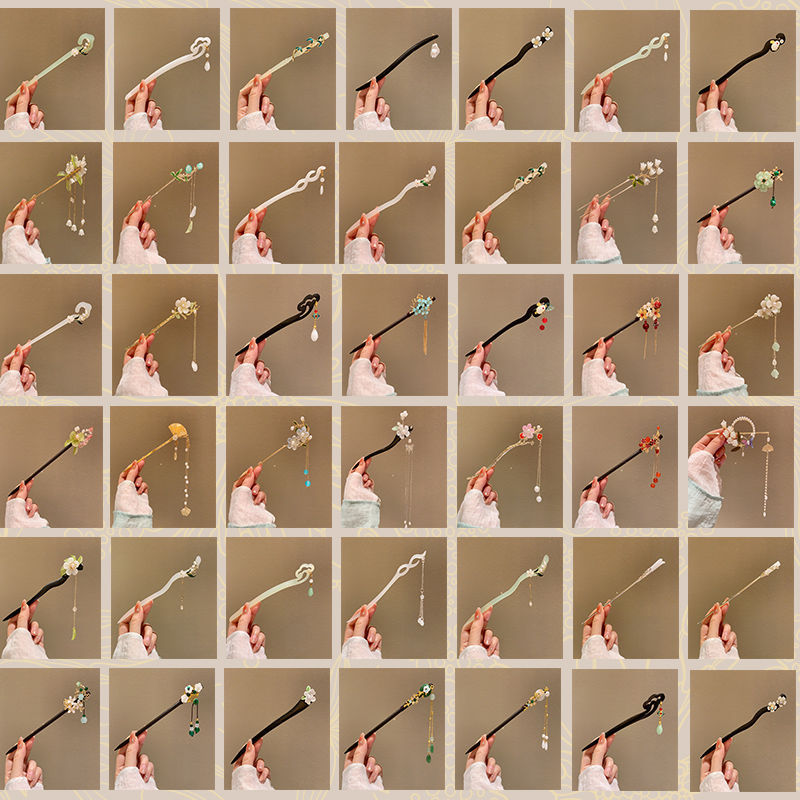 Clipper de cabello de flores de estilo antiguo, temperamento femenino de alto nivel, temperamento versátil, clipper de cabello de estilo chino, clipper de cabello de cabeza posterior.